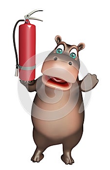 Hippo cartoon character with fire extinguisher