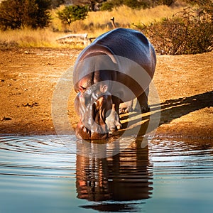 hippo drinking, AI generated