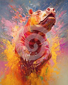 hippo form and spirit through an abstract lens. dynamic and expressive hippo print fashion design cute hippo poster