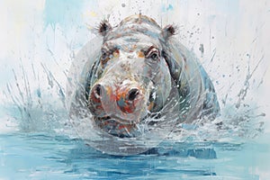 hippo form and spirit through an abstract lens. dynamic and expressive hippo print fashion design cute hippo poster