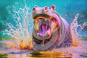 hippo form and spirit through an abstract lens. dynamic and expressive hippo print fashion design cute hippo poster