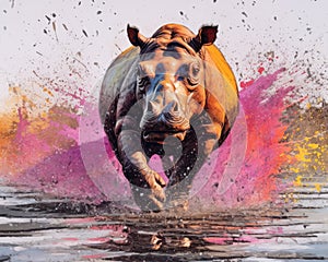 hippo form and spirit through an abstract lens. dynamic and expressive hippo print fashion design cute hippo poster