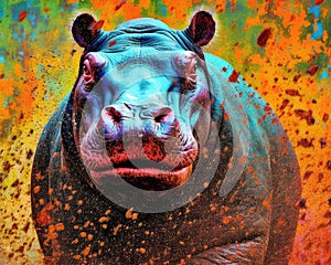 hippo form and spirit through an abstract lens. dynamic and expressive hippo print fashion design cute hippo poster