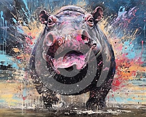 hippo form and spirit through an abstract lens. dynamic and expressive hippo print fashion design cute hippo poster