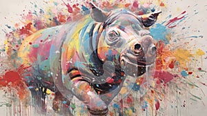 hippo form and spirit through an abstract lens. dynamic and expressive hippo print fashion design cute hippo poster