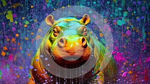 hippo form and spirit through an abstract lens. dynamic and expressive hippo print fashion design cute hippo poster