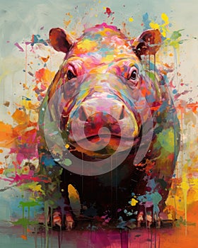 hippo form and spirit through an abstract lens. dynamic and expressive hippo print fashion design cute hippo poster