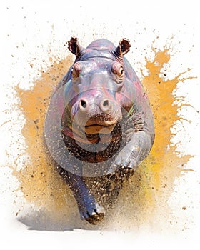 hippo form and spirit through an abstract lens. dynamic and expressive hippo print fashion design cute hippo poster