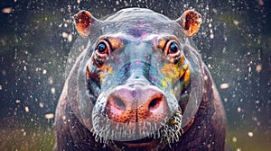 hippo form and spirit through an abstract lens. dynamic and expressive hippo print fashion design cute hippo poster