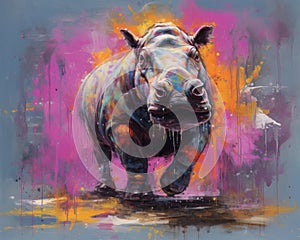 hippo form and spirit through an abstract lens. dynamic and expressive hippo print fashion design cute hippo poster