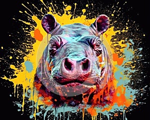 hippo form and spirit through an abstract lens. dynamic and expressive hippo print fashion design cute hippo poster