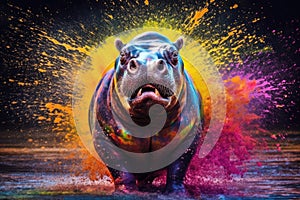 hippo form and spirit through an abstract lens. dynamic and expressive hippo print fashion design cute hippo poster