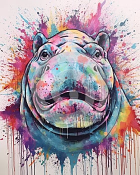 hippo form and spirit through an abstract lens. dynamic and expressive hippo print fashion design cute hippo poster