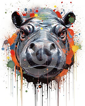 hippo form and spirit through an abstract lens. dynamic and expressive hippo print fashion design cute hippo poster