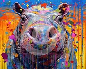 hippo form and spirit through an abstract lens. dynamic and expressive hippo print fashion design cute hippo poster