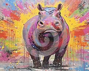 hippo form and spirit through an abstract lens. dynamic and expressive hippo print fashion design cute hippo poster