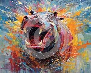 hippo form and spirit through an abstract lens. dynamic and expressive hippo print fashion design cute hippo poster