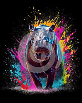 hippo form and spirit through an abstract lens. dynamic and expressive hippo print fashion design cute hippo poster