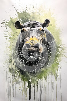 hippo form and spirit through an abstract lens. dynamic and expressive hippo print fashion design cute hippo poster