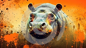 hippo form and spirit through an abstract lens. dynamic and expressive hippo print fashion design cute hippo poster