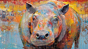 hippo form and spirit through an abstract lens. dynamic and expressive hippo print fashion design cute hippo poster