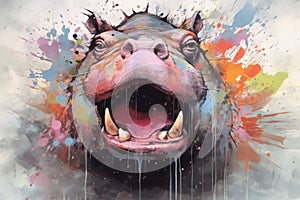 hippo form and spirit through an abstract lens. dynamic and expressive hippo print fashion design cute hippo poster