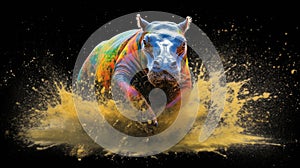 hippo form and spirit through an abstract lens. dynamic and expressive hippo print fashion design cute hippo poster