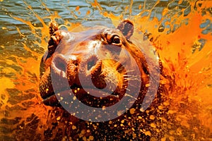 hippo form and spirit through an abstract lens. dynamic and expressive hippo print fashion design cute hippo poster