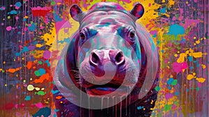 hippo form and spirit through an abstract lens. dynamic and expressive hippo print fashion design cute hippo poster