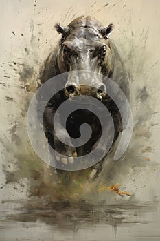 hippo form and spirit through an abstract lens. dynamic and expressive hippo print fashion design cute hippo poster