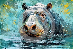 hippo form and spirit through an abstract lens. dynamic and expressive hippo print fashion design cute hippo poster
