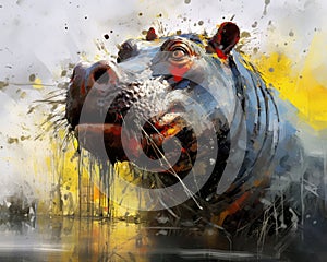 hippo form and spirit through an abstract lens. dynamic and expressive hippo print fashion design cute hippo poster