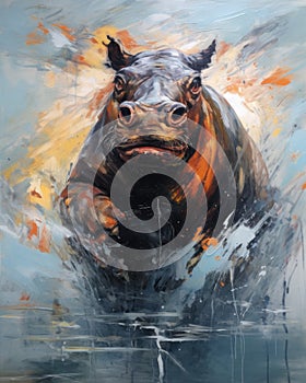 hippo form and spirit through an abstract lens. dynamic and expressive hippo print fashion design cute hippo poster