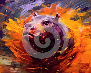 hippo form and spirit through an abstract lens. dynamic and expressive hippo print fashion design cute hippo poster