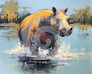 hippo form and spirit through an abstract lens. dynamic and expressive hippo print fashion design cute hippo poster