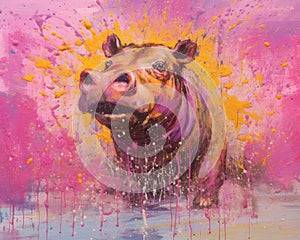 hippo form and spirit through an abstract lens. dynamic and expressive hippo print fashion design cute hippo poster