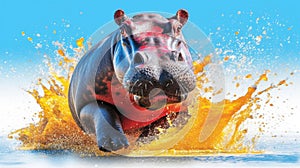 hippo form and spirit through an abstract lens. dynamic and expressive hippo print fashion design cute hippo poster