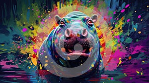 hippo form and spirit through an abstract lens. dynamic and expressive hippo print fashion design cute hippo poster