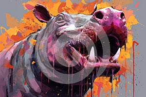 hippo form and spirit through an abstract lens. dynamic and expressive hippo print fashion design cute hippo poster