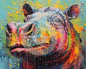 hippo form and spirit through an abstract lens. dynamic and expressive hippo print fashion design cute hippo poster