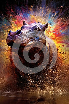 hippo form and spirit through an abstract lens. dynamic and expressive hippo print fashion design cute hippo poster