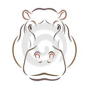 Hippo head brown silhouette drawn by various lines on a white background. Tattoo, hippo animal logo. Printing on clothes