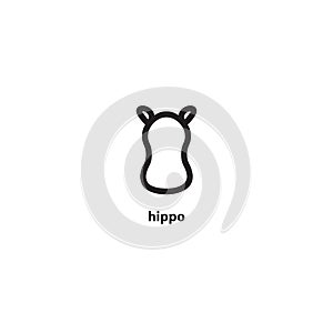 Hippo head line icon, isolated on white background. Template for your project.