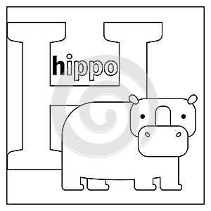 Hippo, letter H coloring page