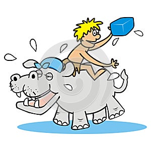 Hippo and man, cartoon, smiling illustration, eps.