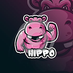 Hippo mascot logo design vector with modern illustration concept style for badge, emblem and tshirt printing. smart hippo