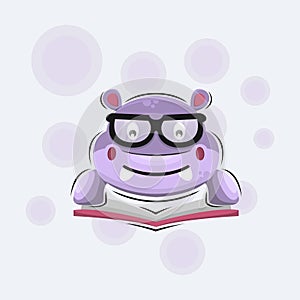 Hippo reading book mascot cartoon vector