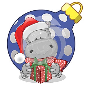 Hippo in a Santa hat photo