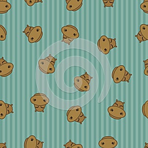 Hippo seamless pattern background. Textile for baby hippopotamus. Vector sea cow. Kid sleeping river-horse.