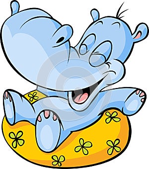 hippo with swim ring cartoon